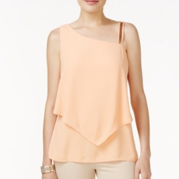 Thalia Sodi Embellished One Shoulder Coral Top - Picture 1 of 6
